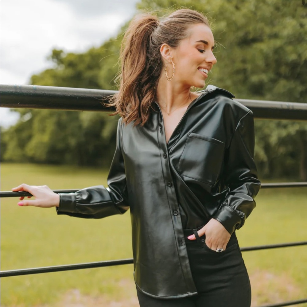 BuddyLove Brielle Vegan Leather Button Up Top